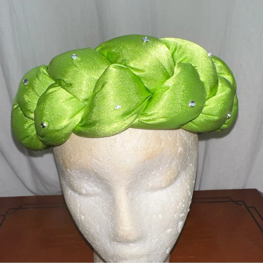 Green Satin Braid Headband With Rhinestones - One Size